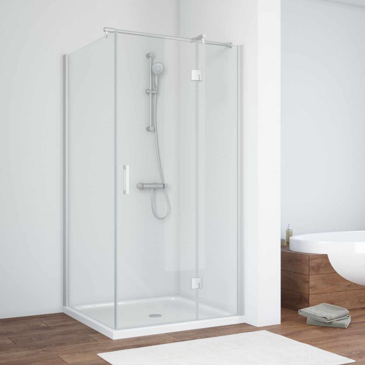 Душевой уголок Vegas Glass AFP-Fis NOVO 110*100 07 crystalvision R профиль матовый хром, стекло crystalvision