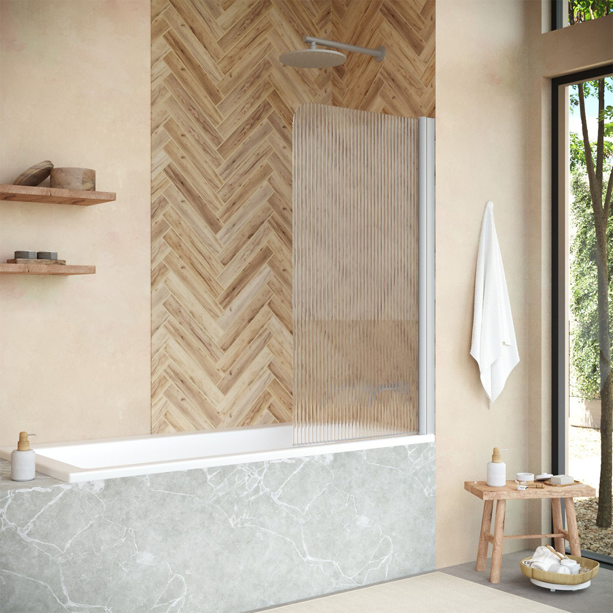 Шторка на ванну Vegas Glass  EV NOVO 70 07 Moru R, профиль матовый хром, стекло Moru