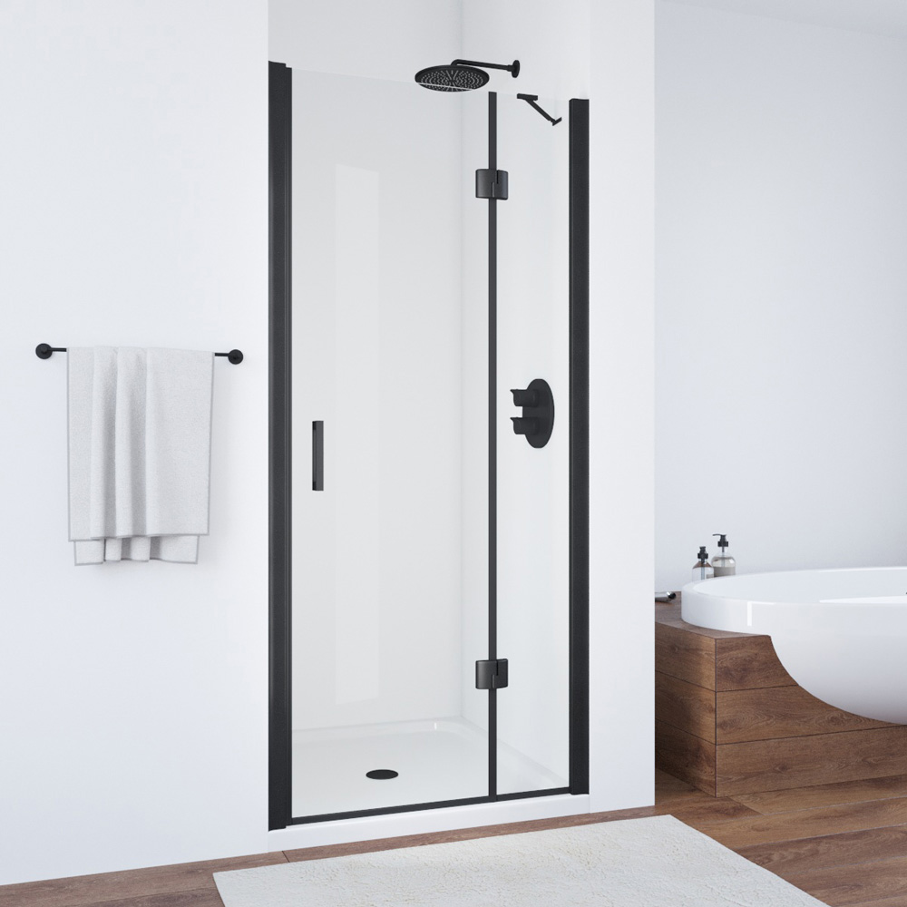Душевая дверь в нишу Vegas Glass AFP NOVO 95 02М 01 R, профиль черный матовый, стекло прозрачное