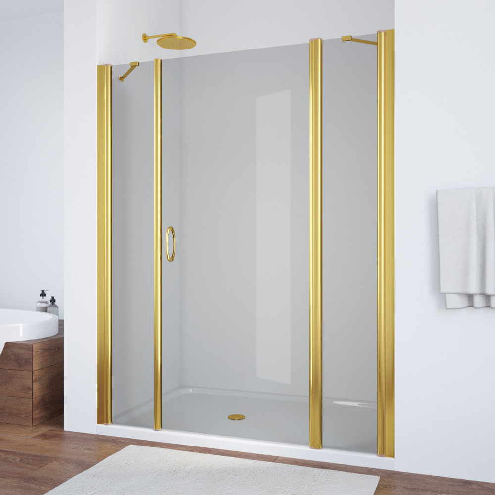 Душевая дверь в нишу Vegas Glass EP-2F 185 09 07 R, профиль золото глянцевое, стекло графит