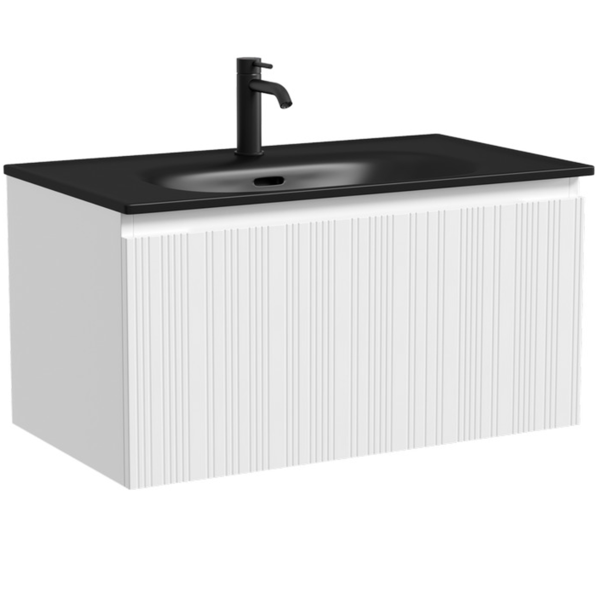 Тумба с раковиной Sancos Code 80 подвесная, белая матовая, раковина черная