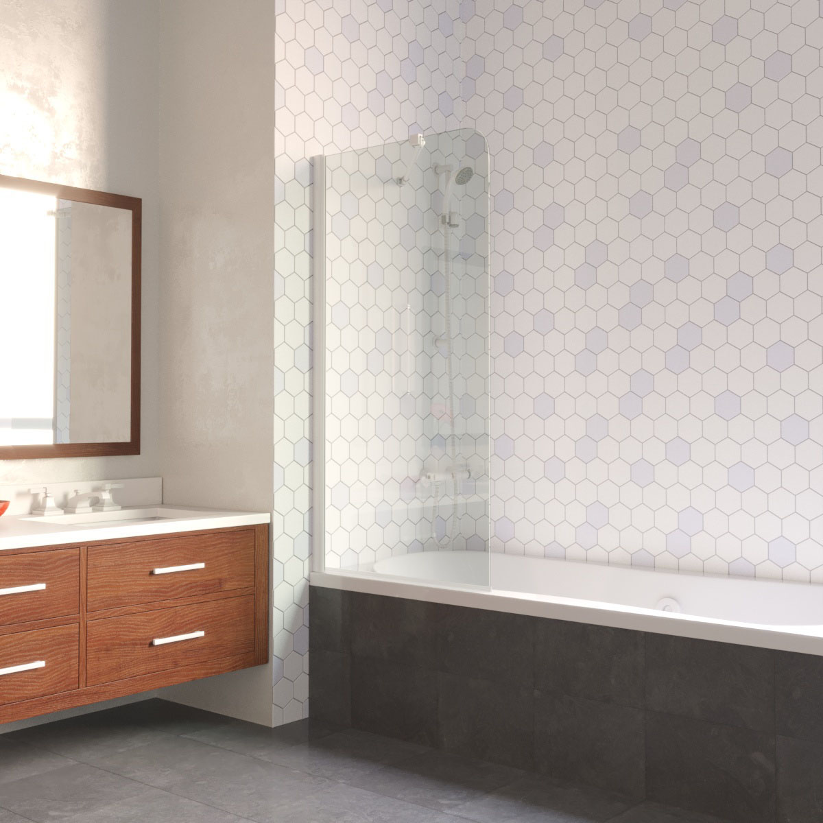 Шторка на ванну Vegas Glass EV LUX ST 76 01 crystalvision L, профиль белый, стекло crystalvision