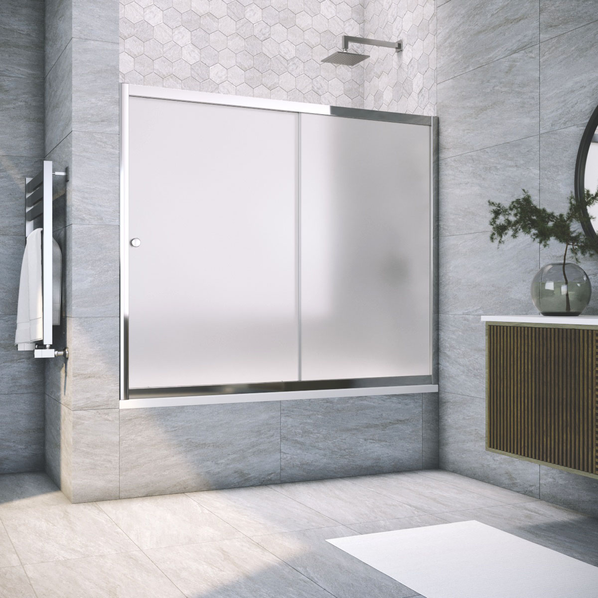 Шторка на ванну Vegas Glass ZV TUR NOVO 190 08 10, профиль глянцевый хром, стекло сатин