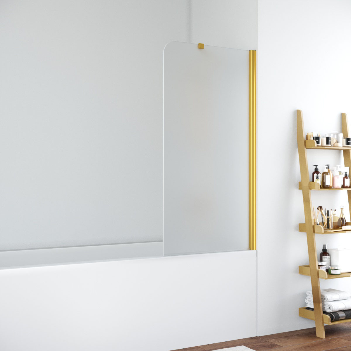 Шторка на ванну Vegas Glass EV NOVO ST 76 09 10 R, профиль золото глянцевое, стекло сатин