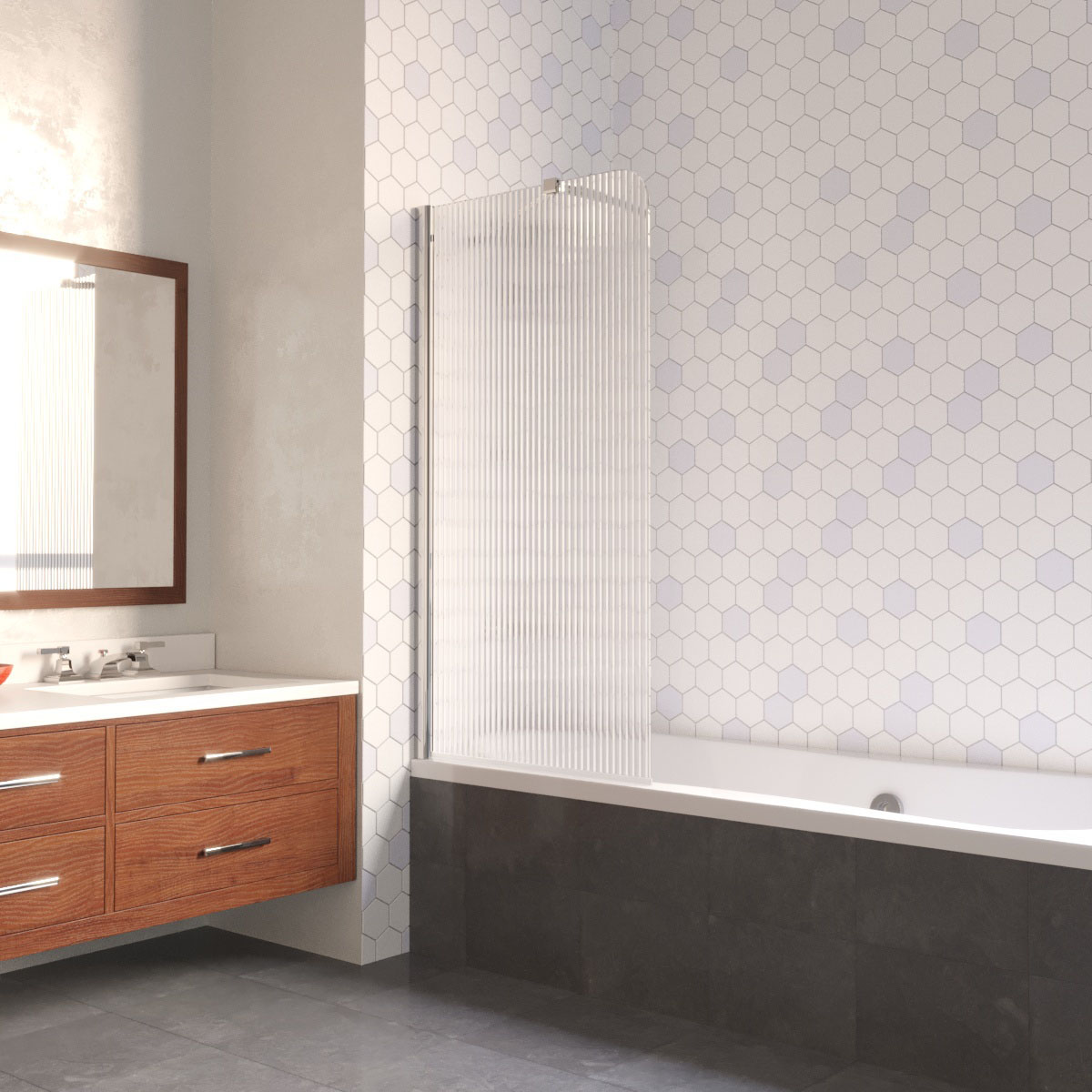 Шторка на ванну Vegas Glass EV LUX ST 76 08 Moru L, профиль глянцевый хром, стекло Moru