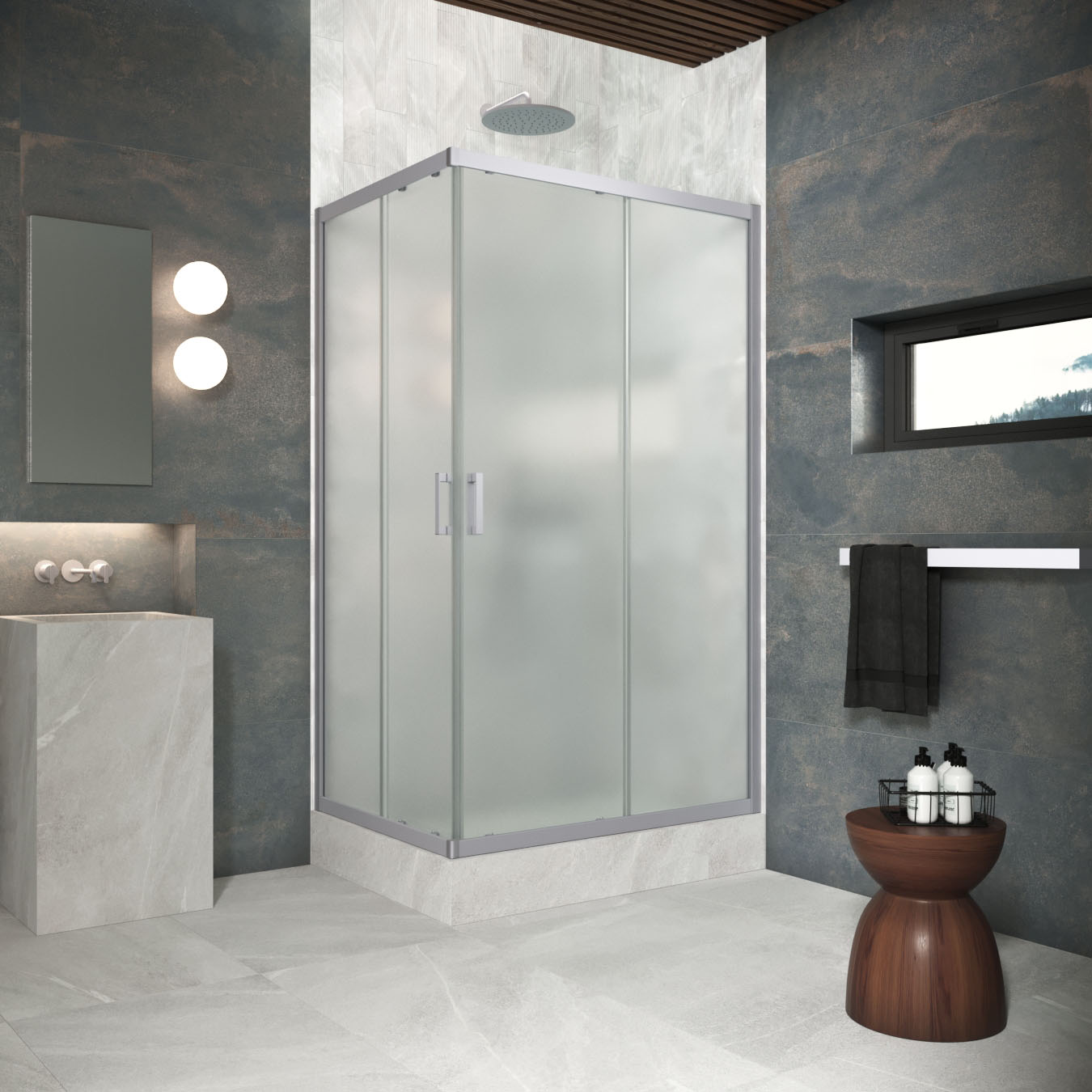 Душевой уголок Vegas Glass ZA-F Protec 95*85 07 10, профиль матовый хром, стекло сатин