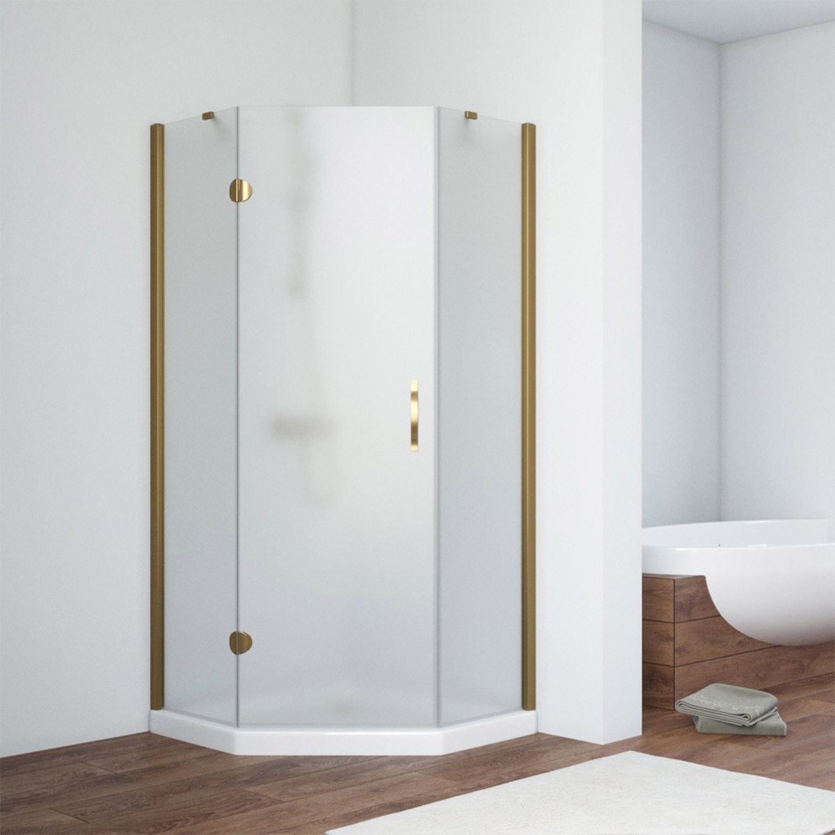 Душевой уголок Vegas Glass AFA-Pen NOVO 90 05 10 L, профиль бронза, стекло сатин