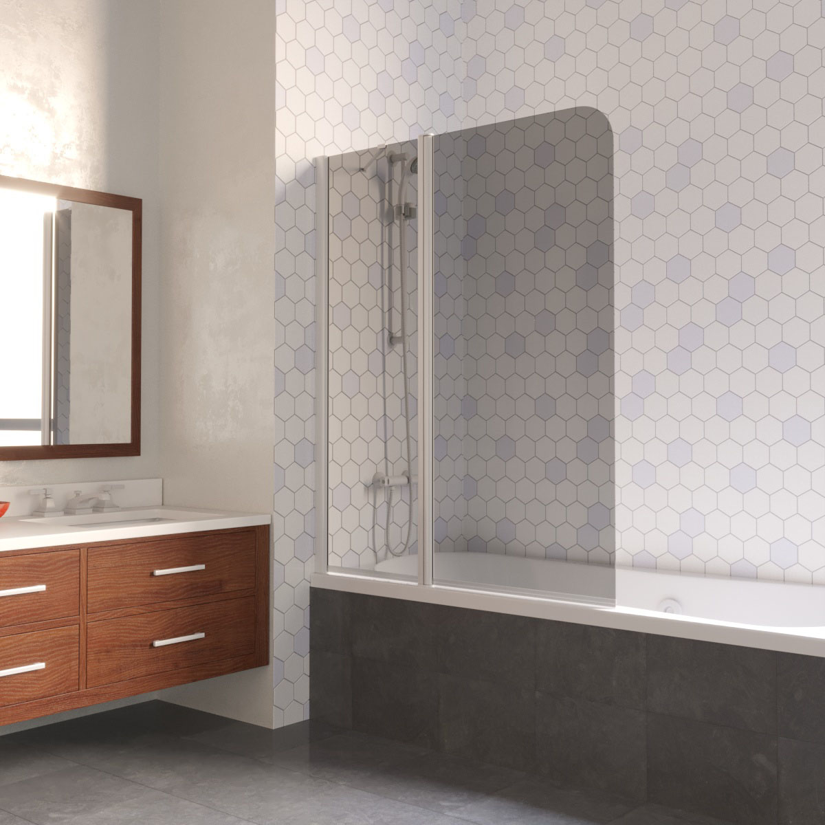 Шторка на ванну Vegas Glass E2V LUX ST 125 01 07 L, профиль белый, стекло графит