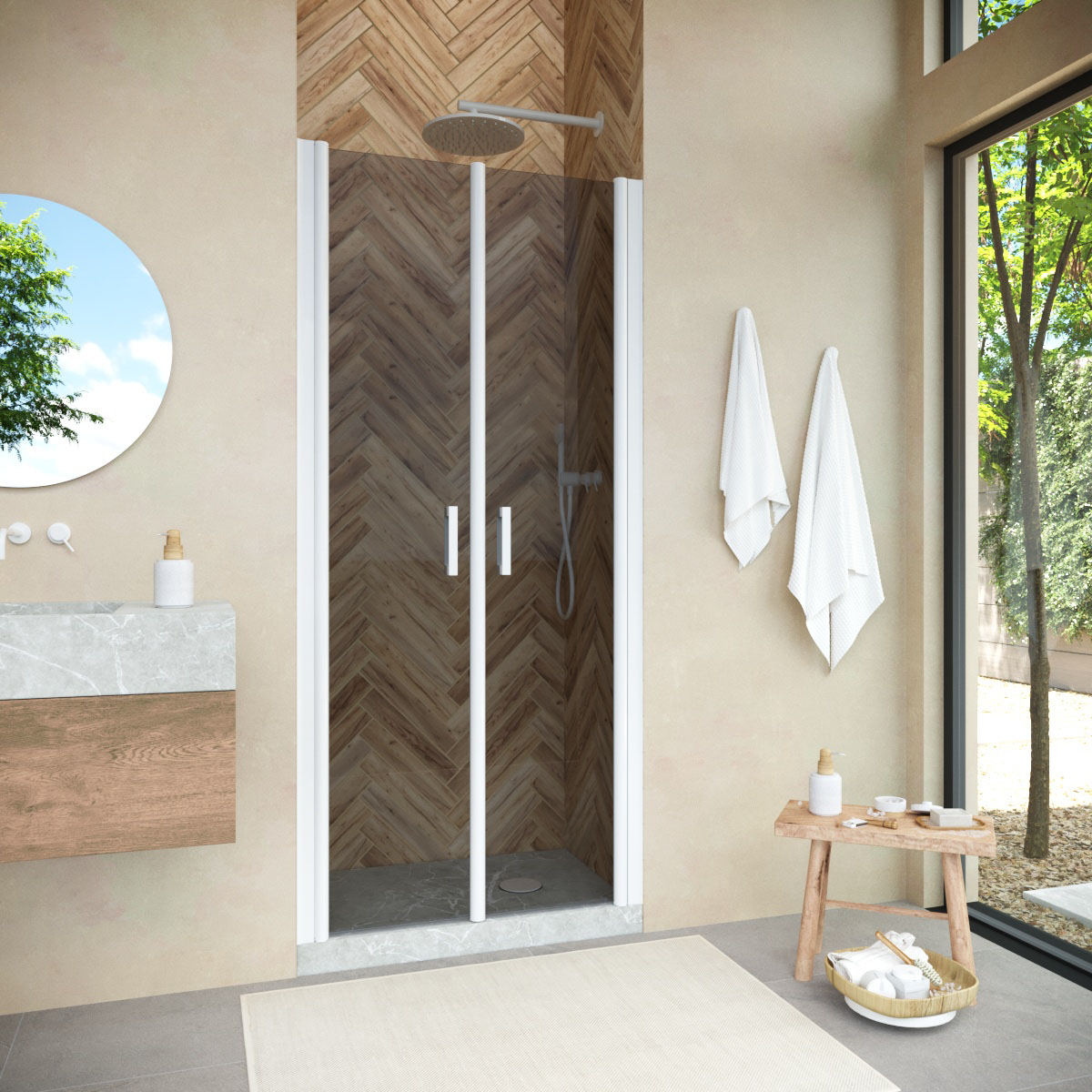 Душевая дверь в нишу Vegas Glass  E2P NOVO 95 01 07, профиль белый, стекло графит