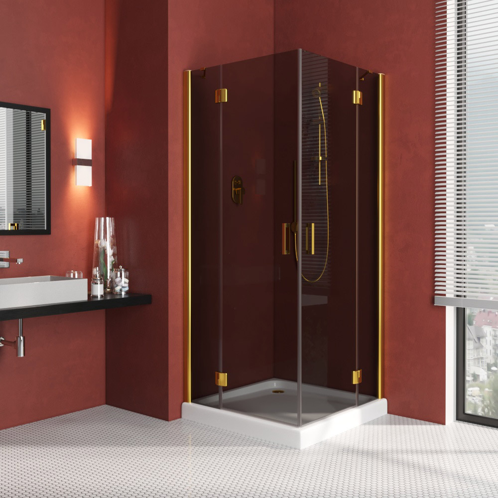 Душевой уголок Vegas Glass AFA LUX 100 09 07, профиль золото глянцевое, стекло графит