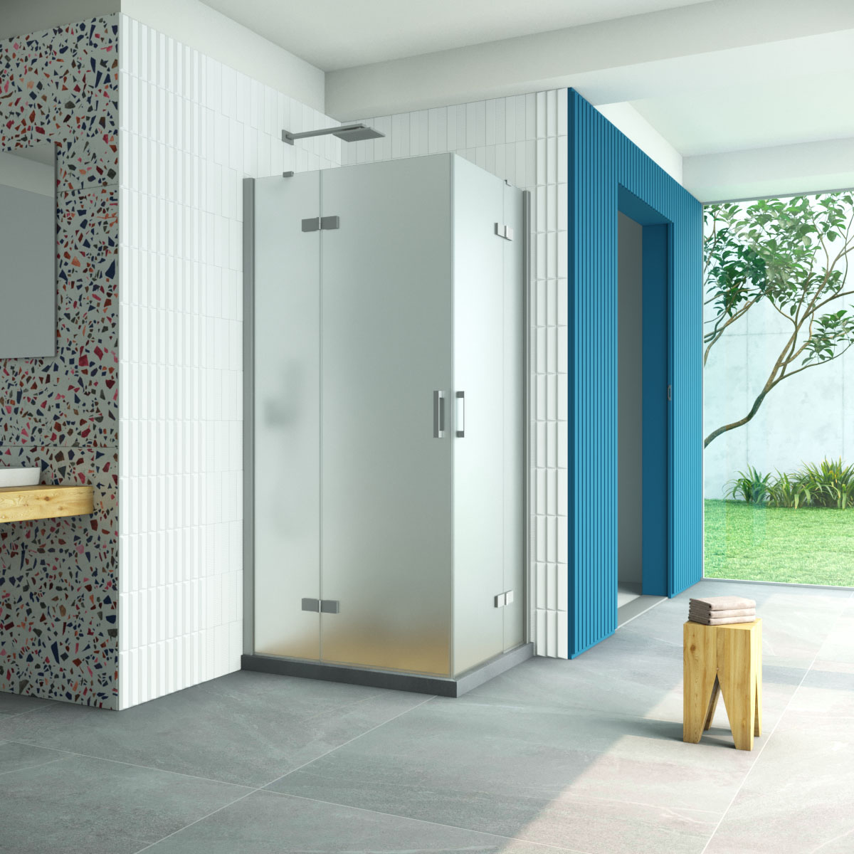 Душевой уголок Vegas Glass AFA-F Retta 100*90 07 10 L, профиль матовый хром стекло сатин