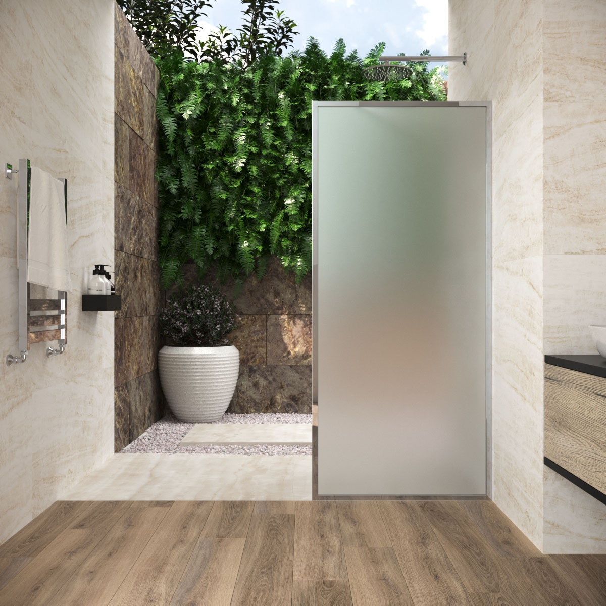 Душевая перегородка Vegas Glass EAF Frame 100 08 10, профиль глянцевый хром, стекло сатин