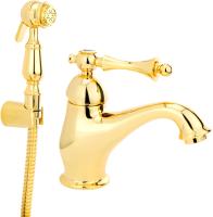 Смеситель для раковины Migliore Bomond 26887 с гигиеническим душем, золото