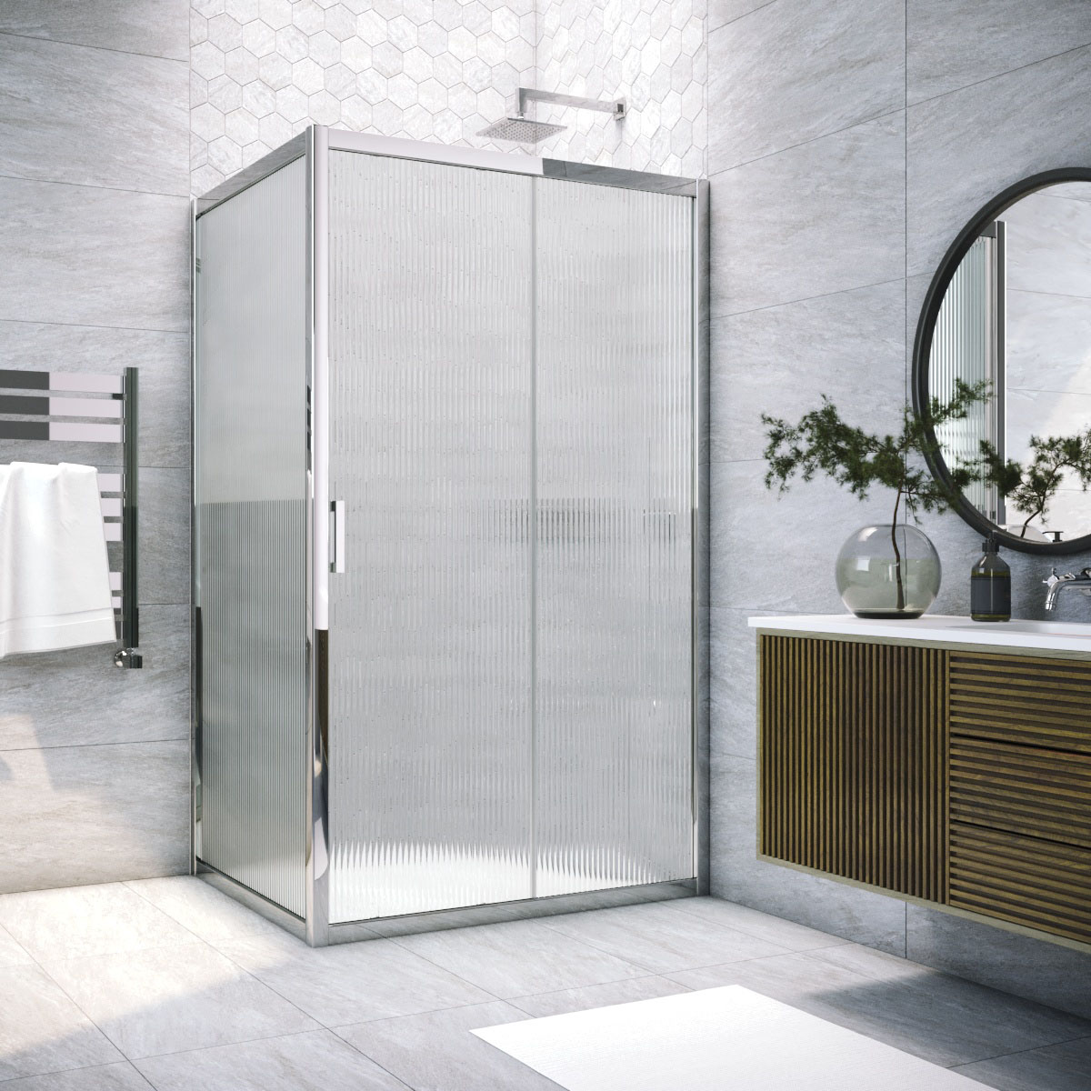 Душевой уголок Vegas Glass ZP+ZPV TUR NOVO 150*70 08 Moru, профиль глянцевый хром, стекло Moru