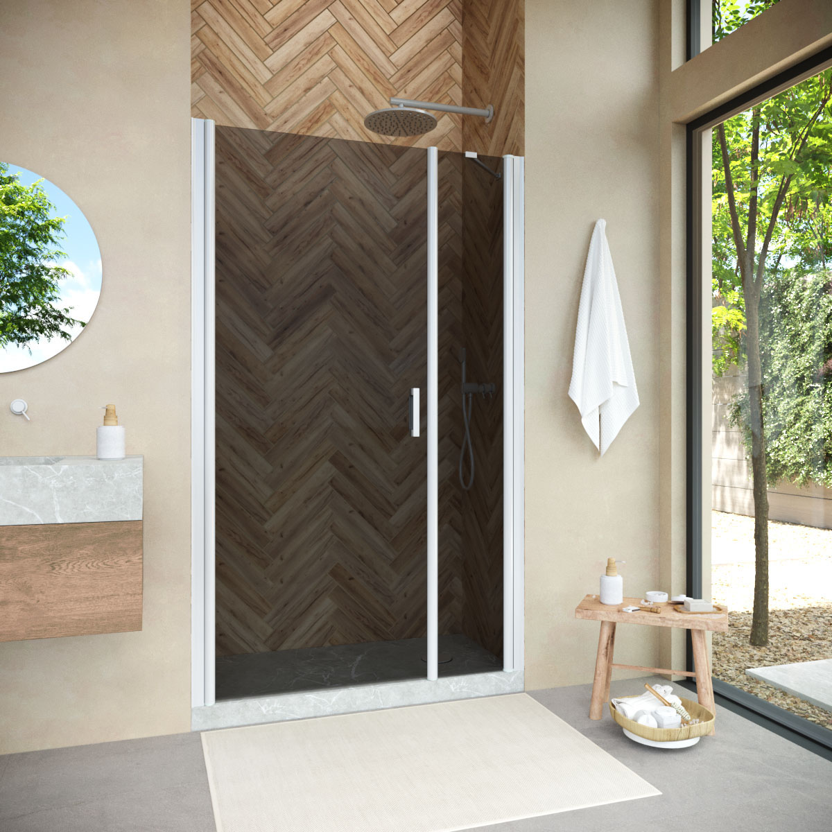 Душевая дверь в нишу Vegas Glass EP-F-2 NOVO h2000 120 01 07 L, профиль белый, стекло графит