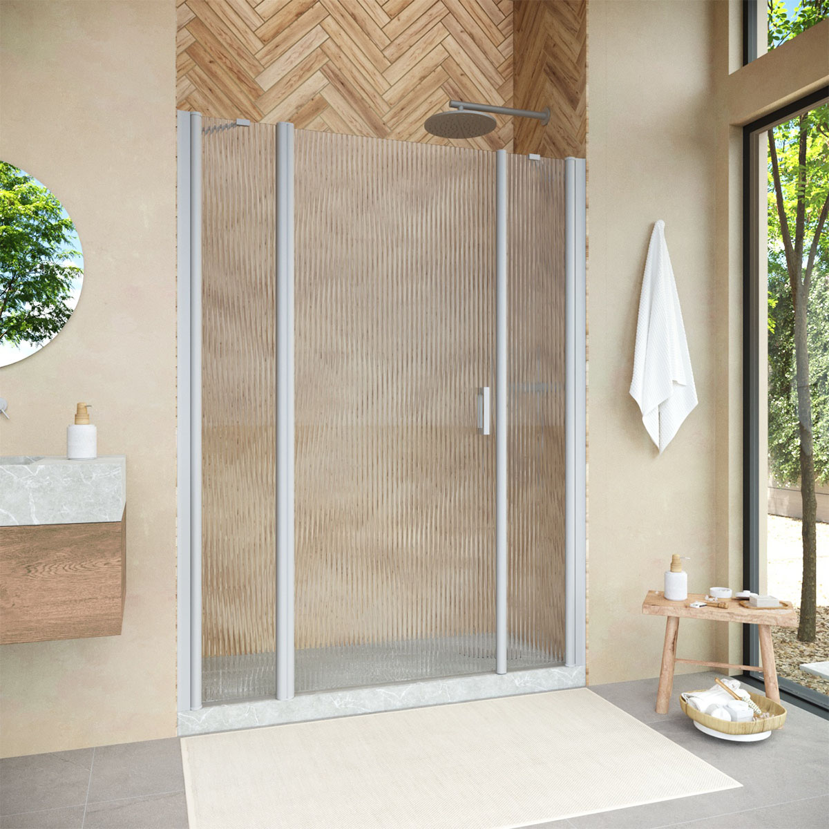 Душевая дверь в нишу Vegas Glass  EP-2F NOVO 195 07 Moru L, профиль матовый хром, стекло Moru