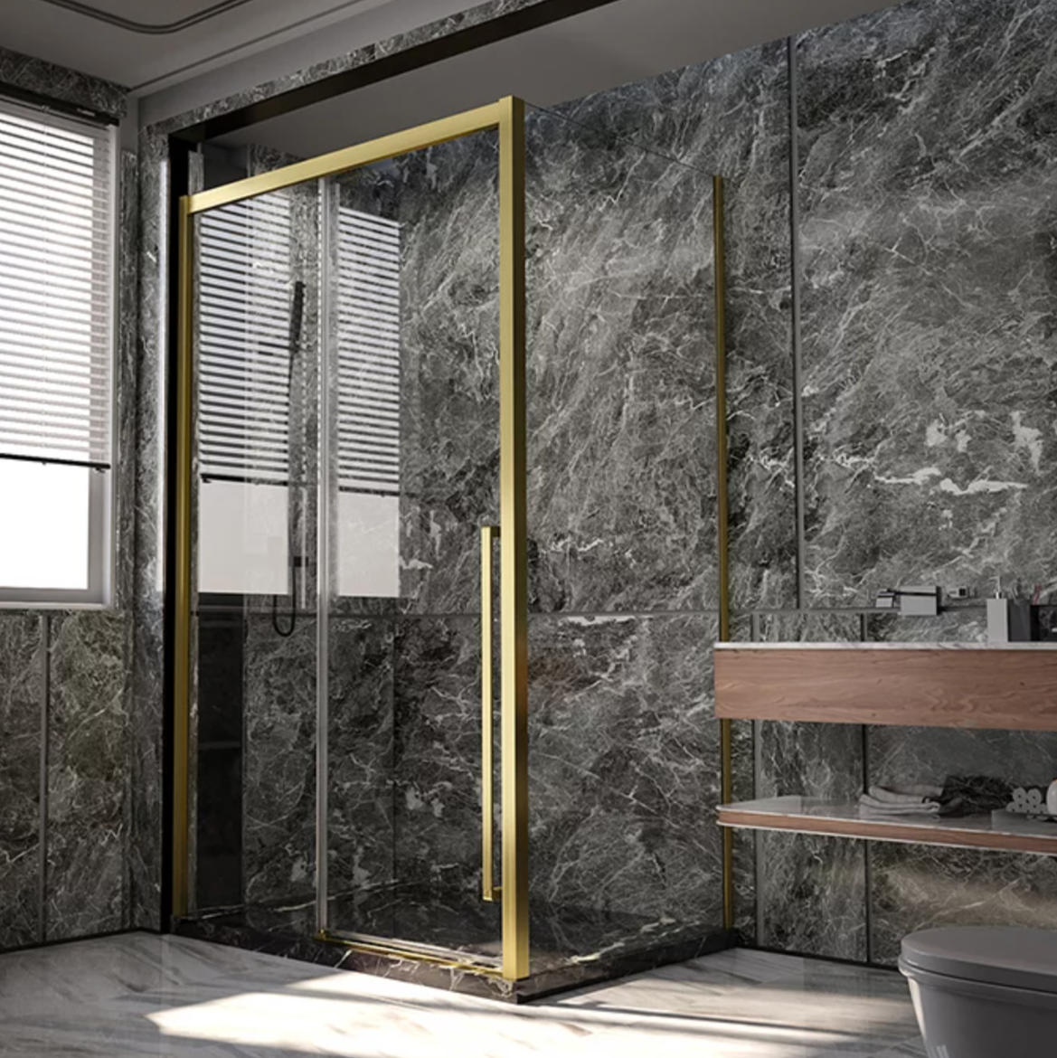 Душевой уголок Veconi Premium Trento PTC-SP-30G 130x90, профиль золото