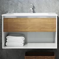 Тумба с раковиной Sanvit Контур 80 белый глянец/манзония кофейная