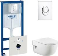 Инсталляция Grohe Rapid SL 38750001 4 в 1 с кнопкой смыва + унитаз подвесной Roca Meridian 346247000 с сиденьем Roca Meridian 8012A2004