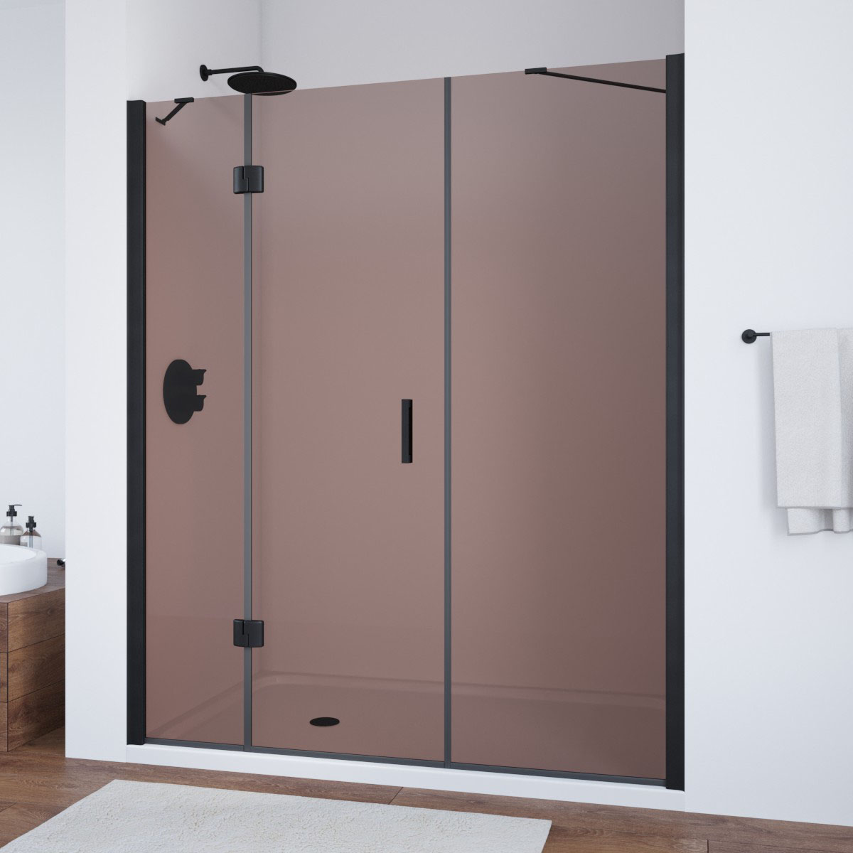 Душевая дверь в нишу Vegas Glass  AFP-F NOVO 190 02М 05 L, профиль черный матовый, стекло бронза