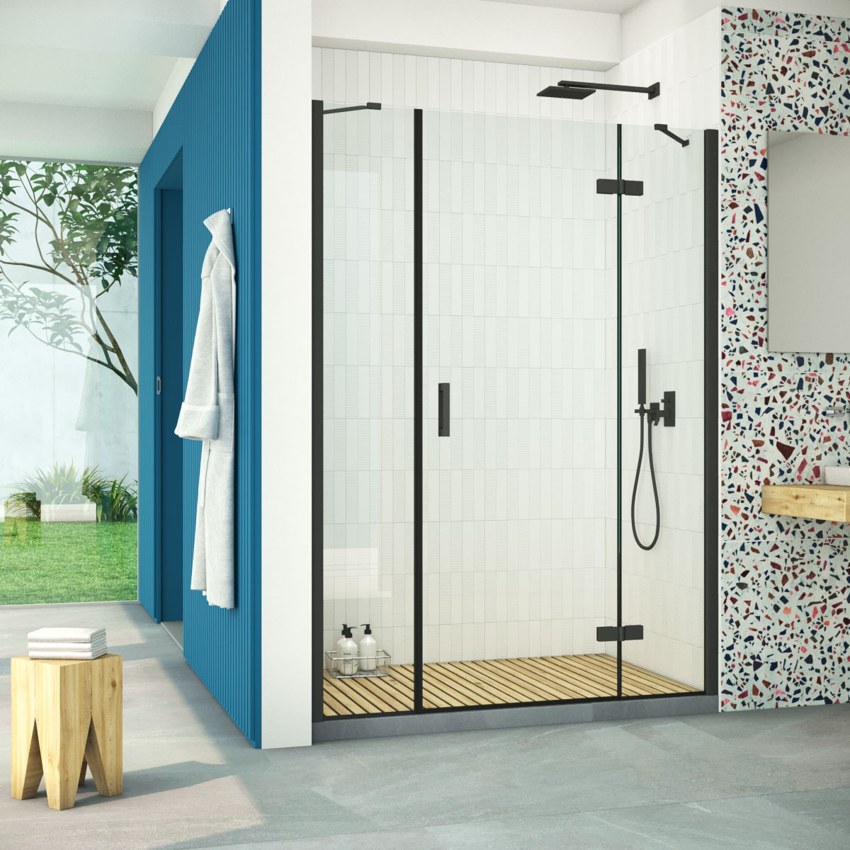 Душевая дверь в нишу Vegas Glass AFP-F Retta 140 02М 01 R, профиль черный матовый стекло прозрачное