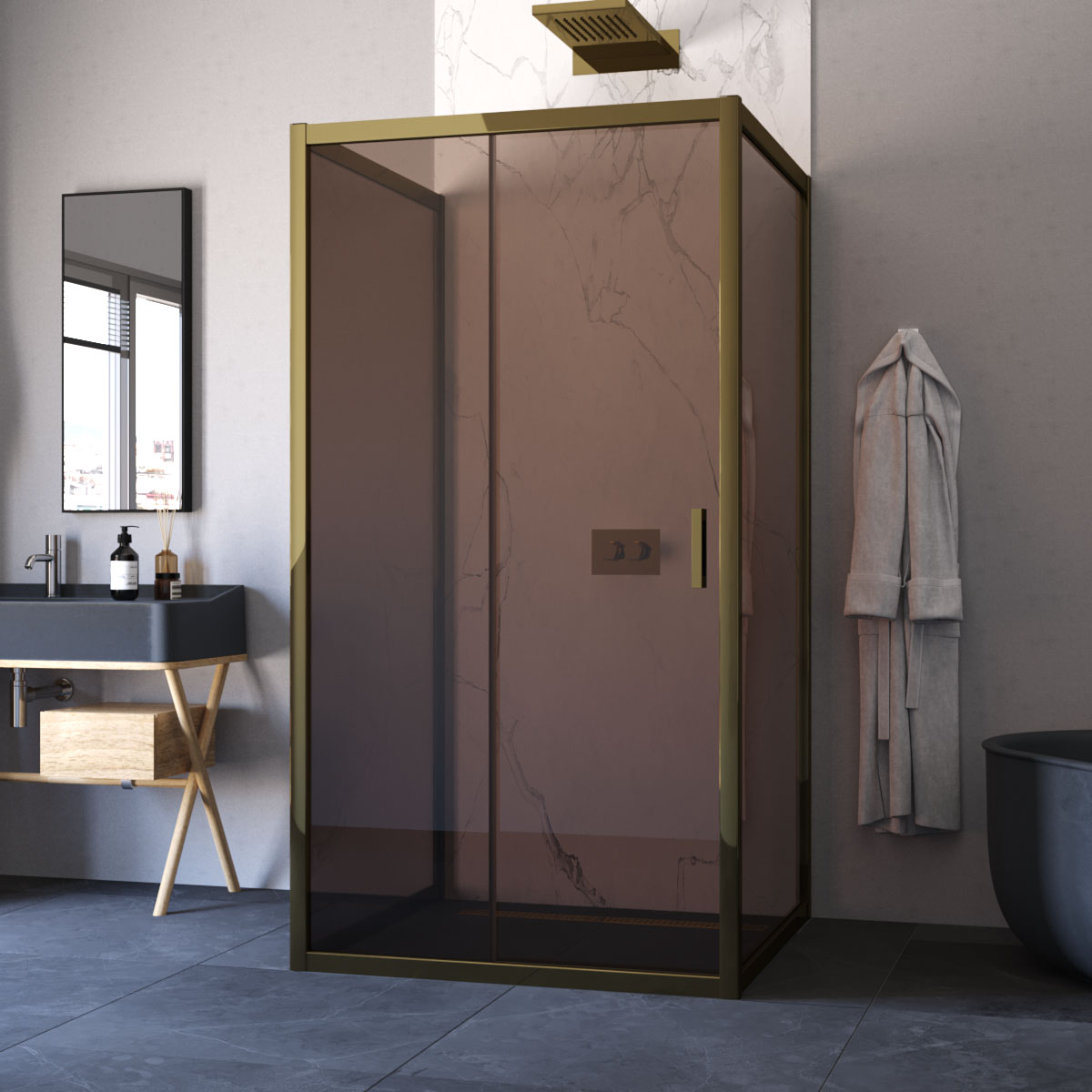 Душевой уголок Vegas Glass ZP-U TUR NOVO 100*90 05 05, профиль бронза, стекло бронза