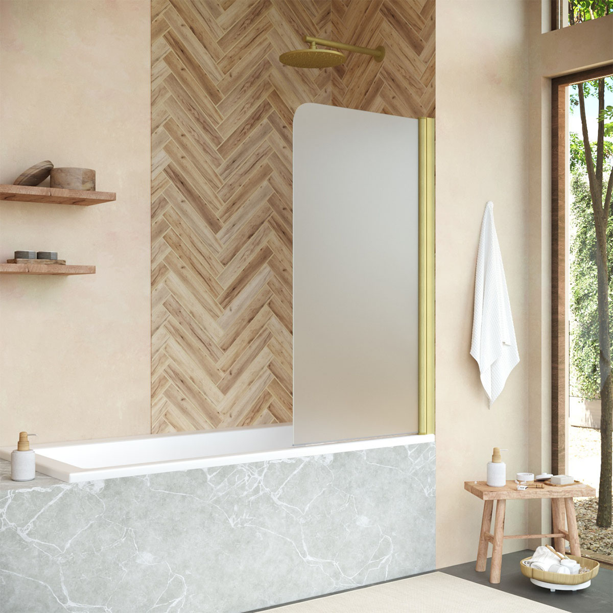 Шторка на ванну Vegas Glass EV NOVO 70 03 10 R, профиль золото матовое, стекло сатин