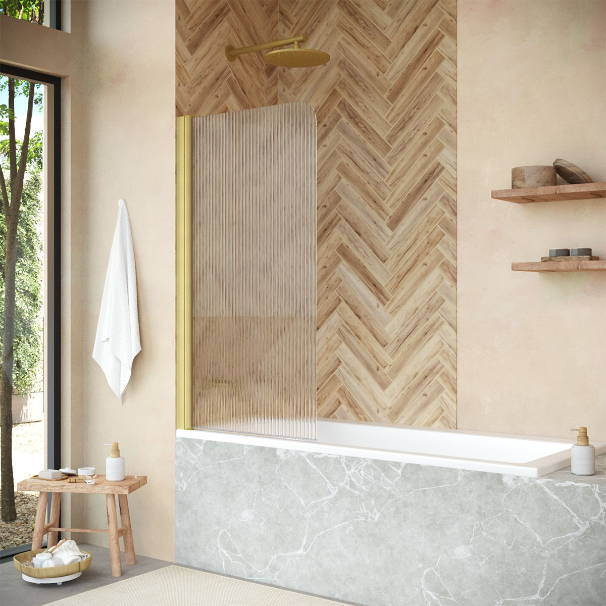 Шторка на ванну Vegas Glass  EV NOVO 76 03 Moru L, профиль золото матовое, стекло Moru