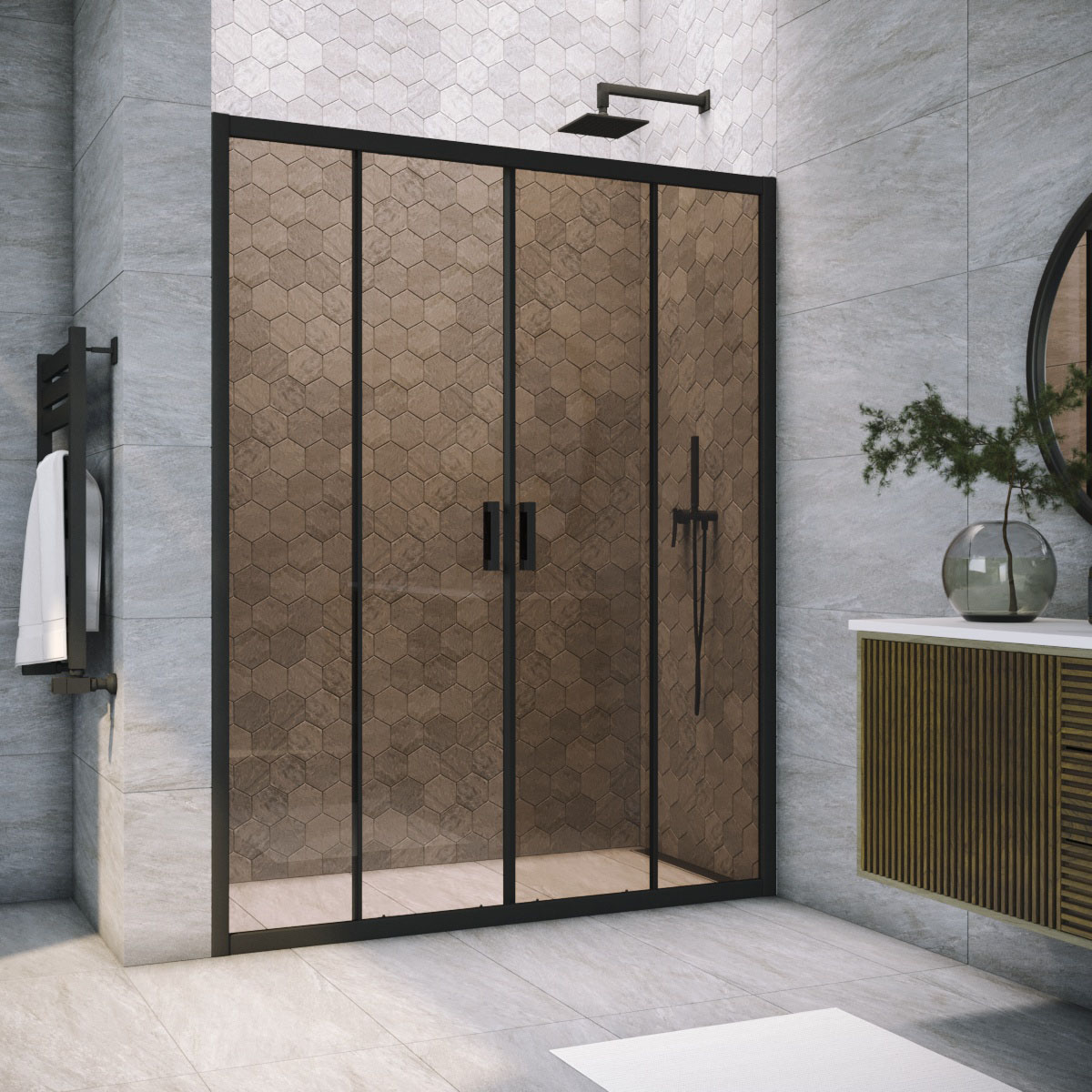 Душевая дверь в нишу Vegas Glass  Z2P NOVO h2000 185 02М 05, профиль черный матовый, стекло бронза