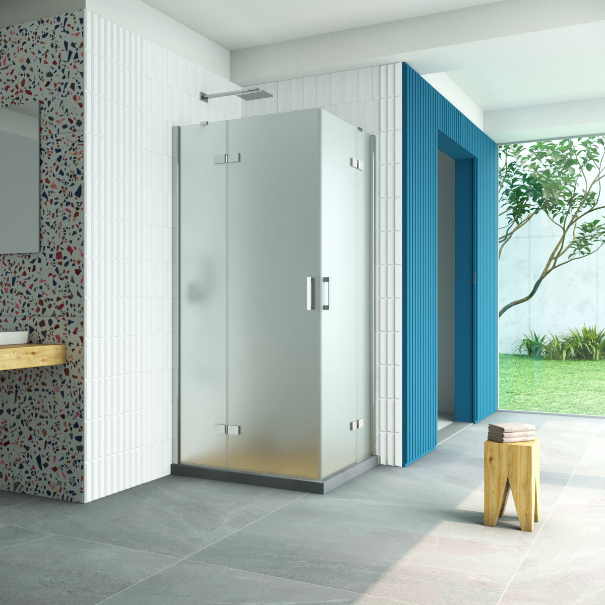 Душевой уголок Vegas Glass AFA-F Retta 100*90 08 10 L, профиль глянцевый хром стекло сатин