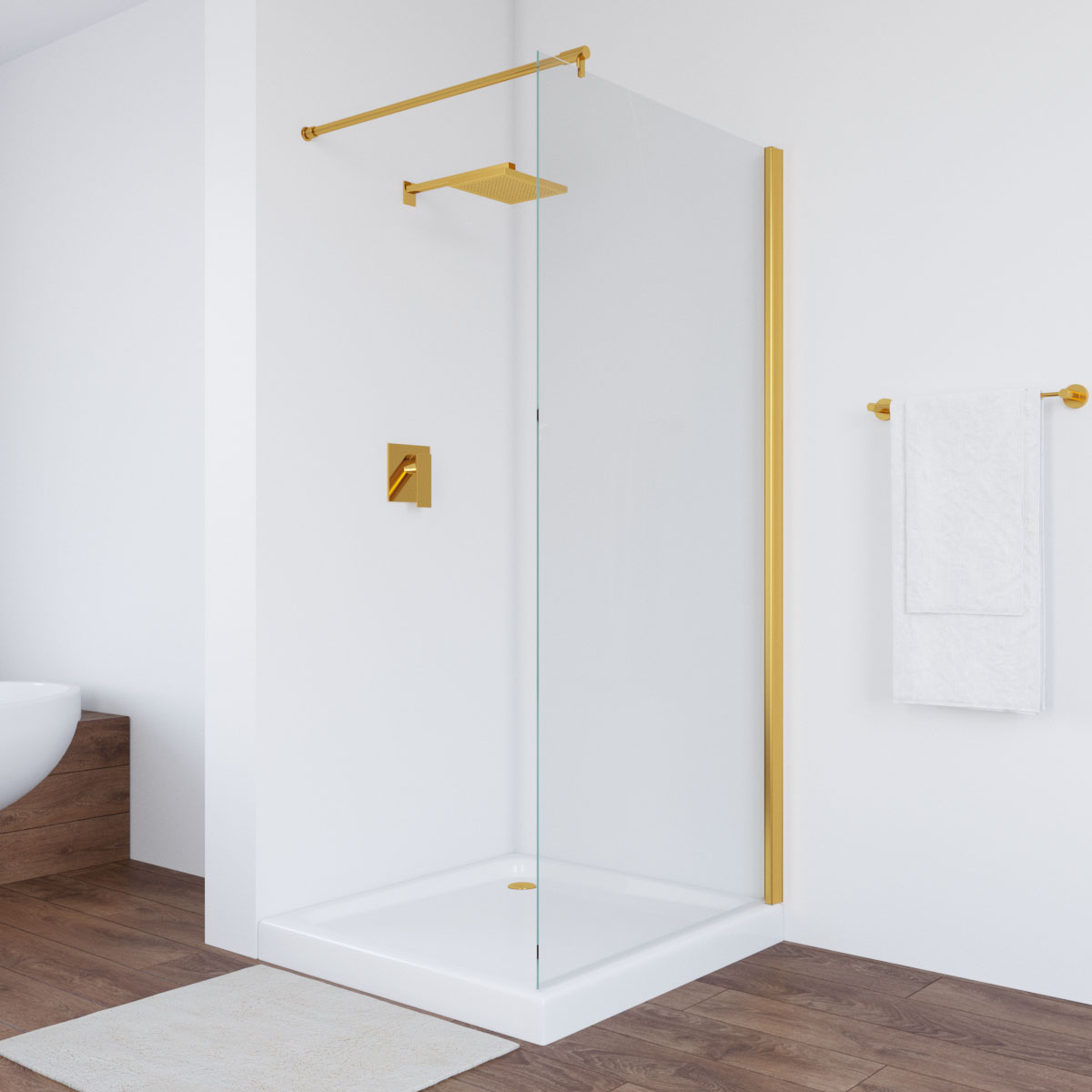 Душевая перегородка Vegas Glass EAF NOVO 86 09 crystalvision, профиль золото глянцевое, стекло crystalvision