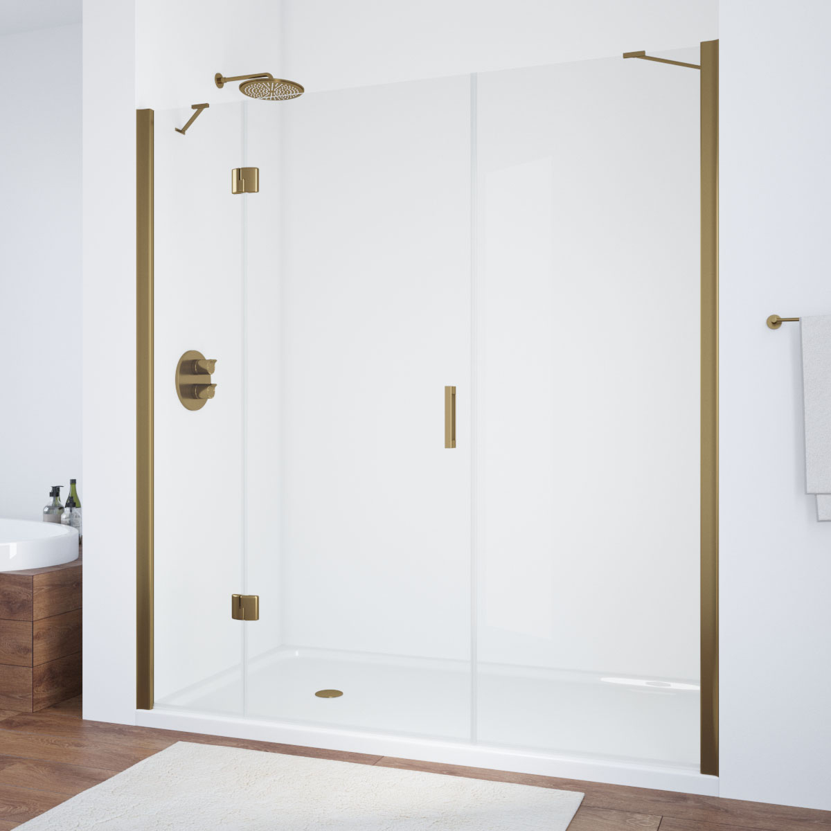 Душевая дверь в нишу Vegas Glass AFP-F NOVO 180 05 crystalvision L, профиль бронза, стекло crystalvision