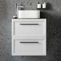 Тумба с раковиной Stworki Эстерсунд 60 белая матовая, простоун беж с отверстием под смеситель в столешнице