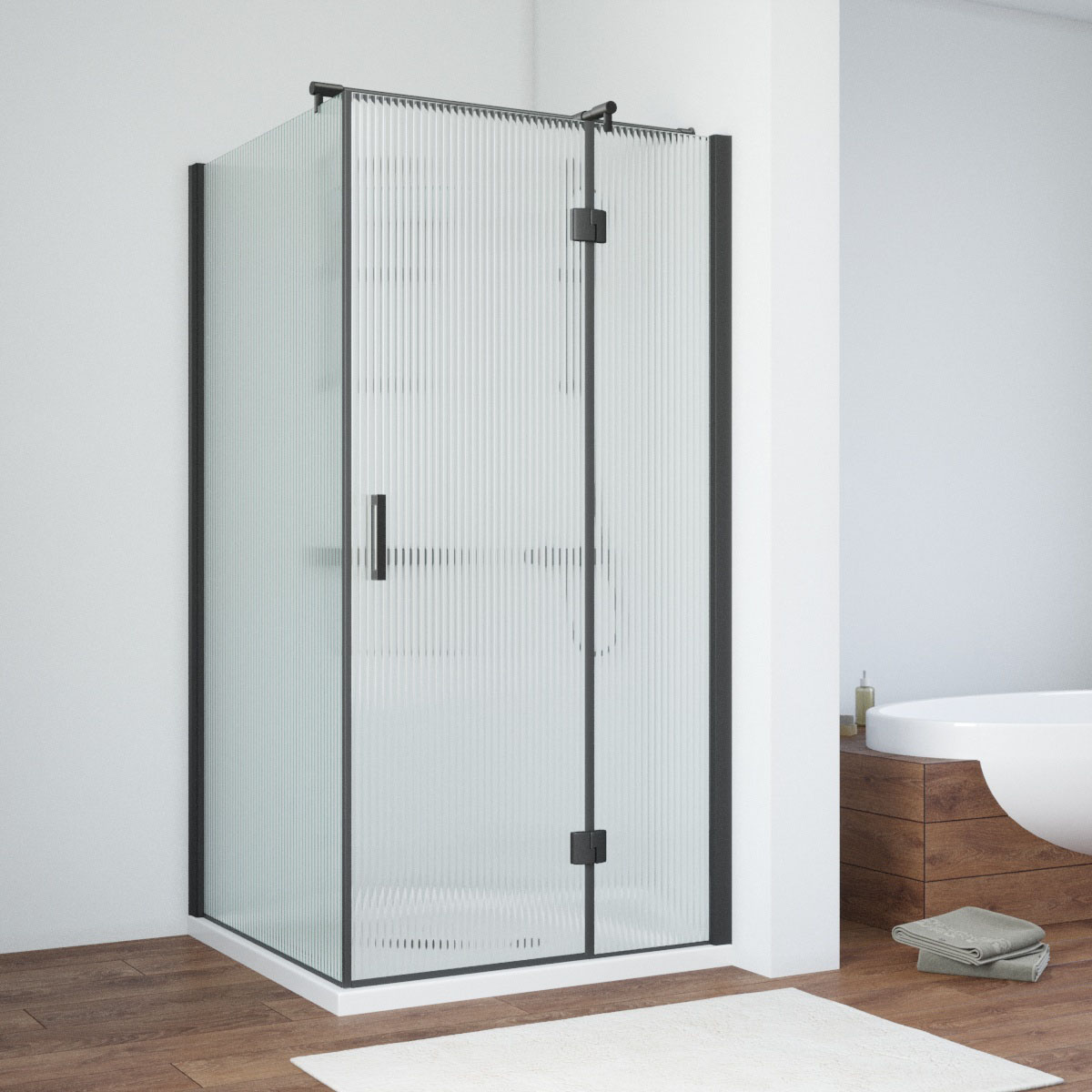 Душевой уголок Vegas Glass AFP-Fis NOVO 90*120 02М Moru R, профиль черный матовый, стекло Moru