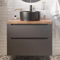 Тумба с раковиной Stworki Берген 80 серая с темной столешницей, Rotenburg 40 черная