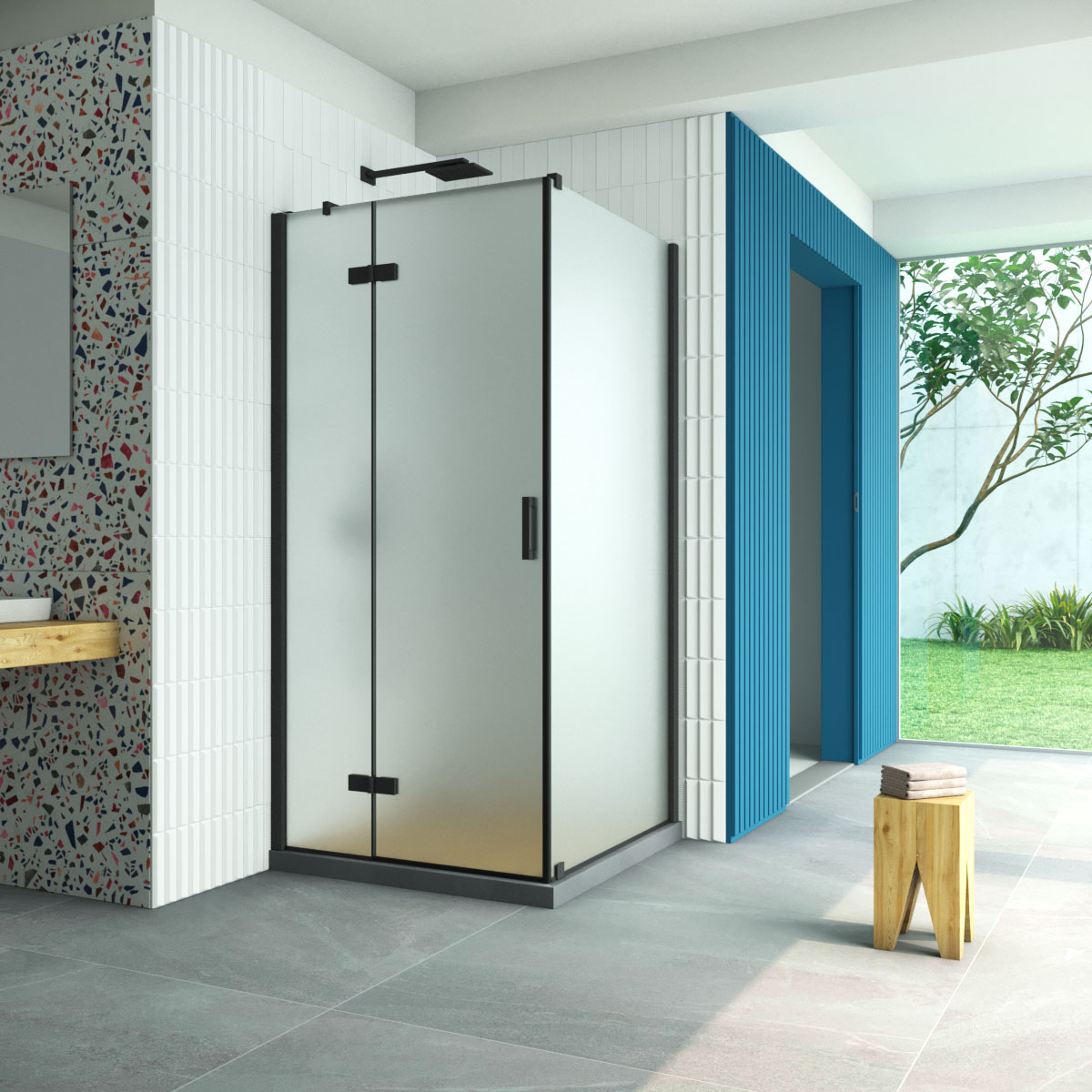 Душевой уголок Vegas Glass AFP-Fis Retta 100*110 02М 10 L, профиль черный матовый стекло сатин