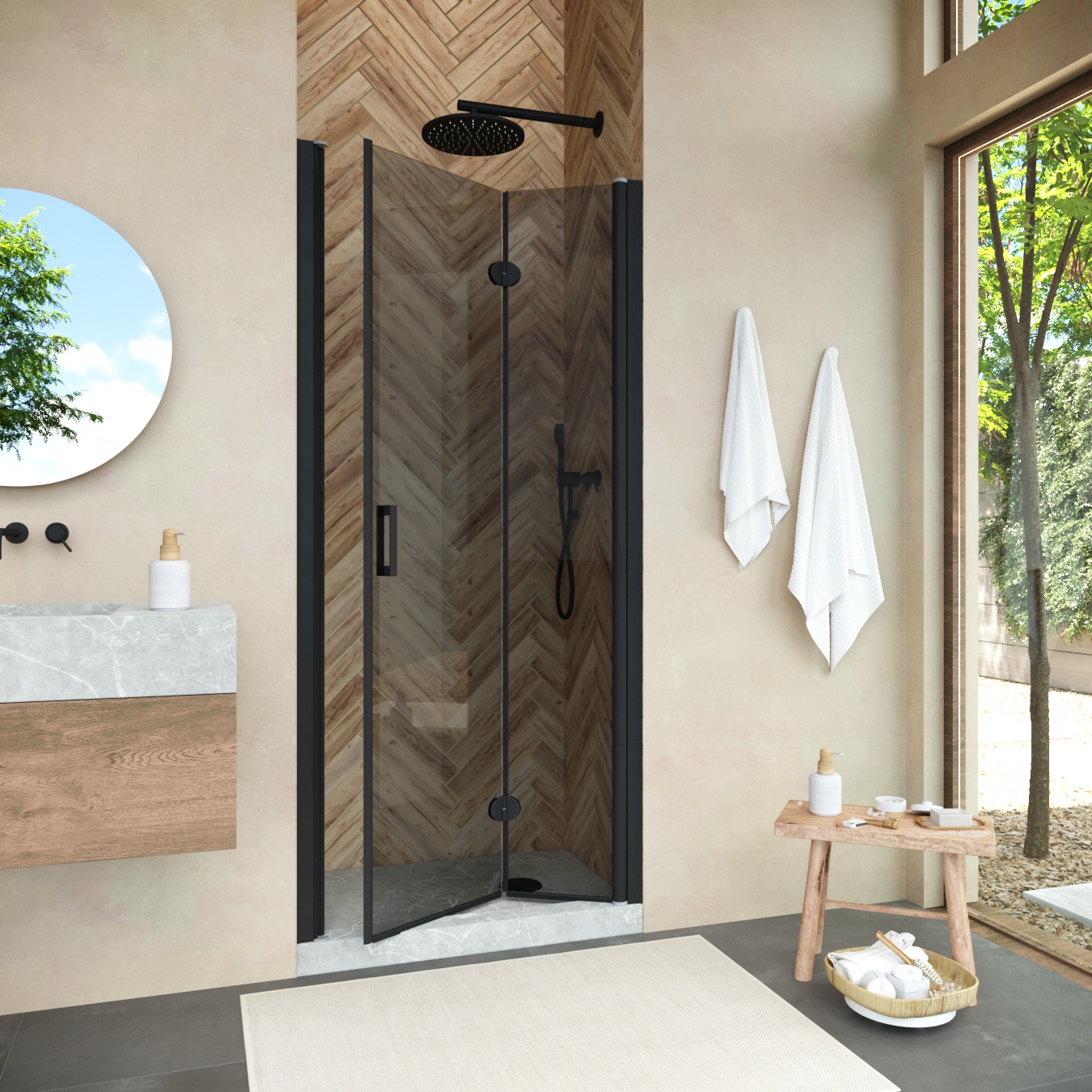 Душевая дверь в нишу Vegas Glass GPS NOVO 70 02М 07, профиль черный матовый, стекло графит