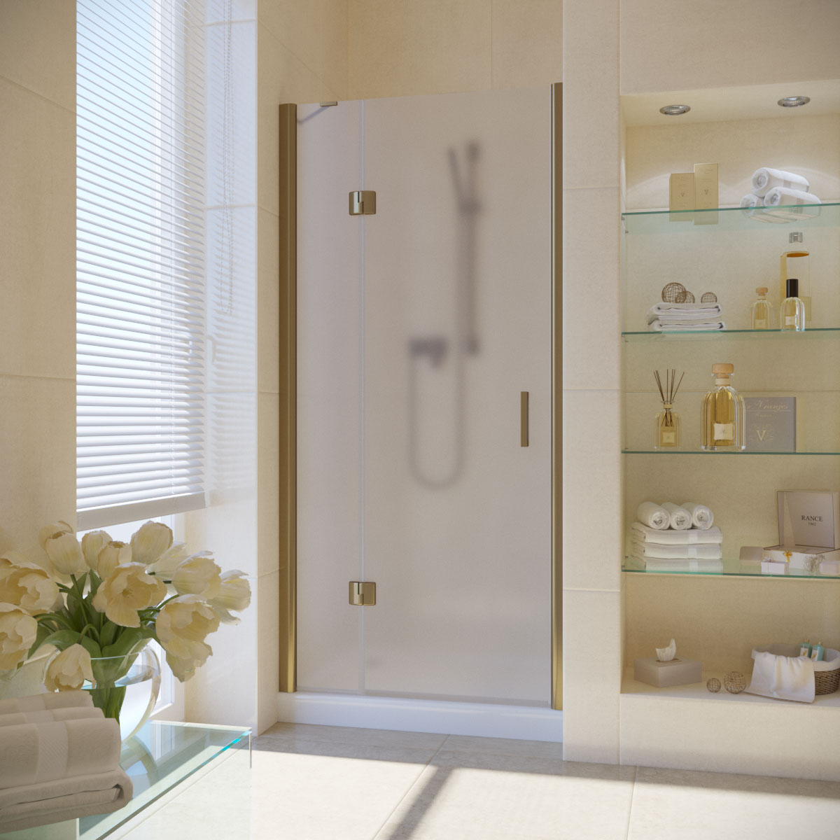 Душевая дверь в нишу Vegas Glass AFP LUX 95 05 10 L, профиль бронза, стекло сатин