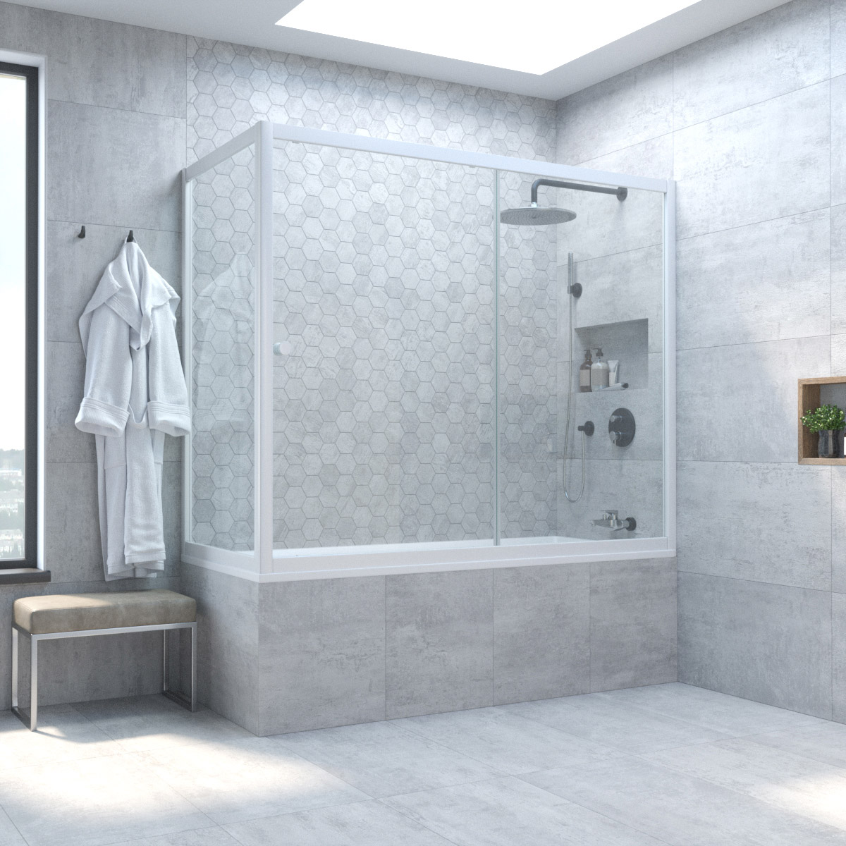 Шторка на ванну Vegas Glass  ZV+ZVF NOVO 190*85 01 01, профиль белый, стекло прозрачное