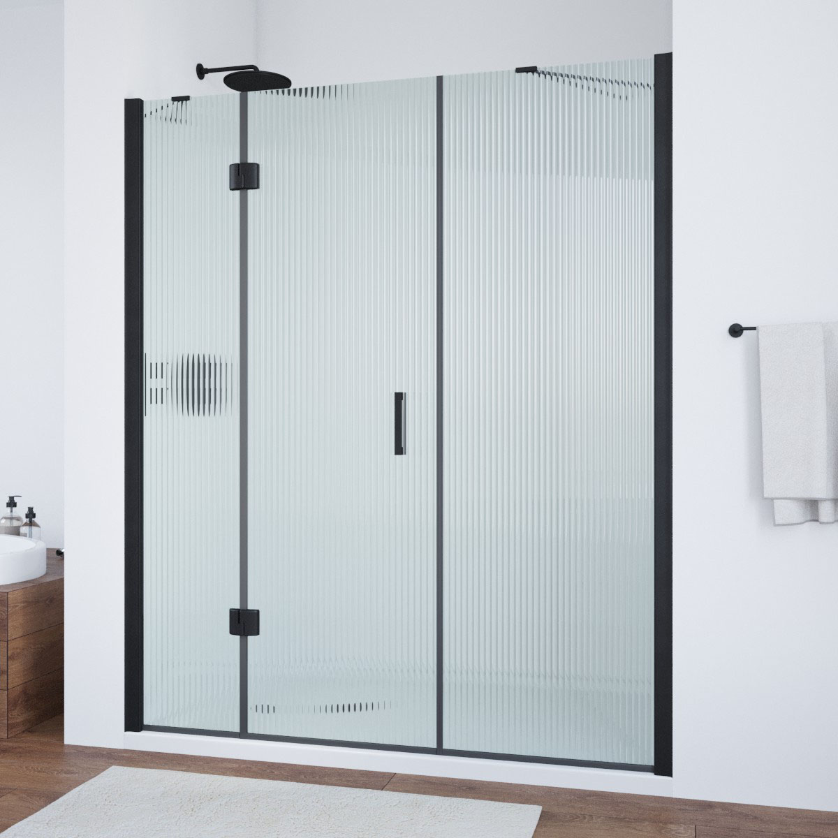 Душевая дверь в нишу Vegas Glass  AFP-F NOVO 170 02М Moru L, профиль черный матовый, стекло Moru