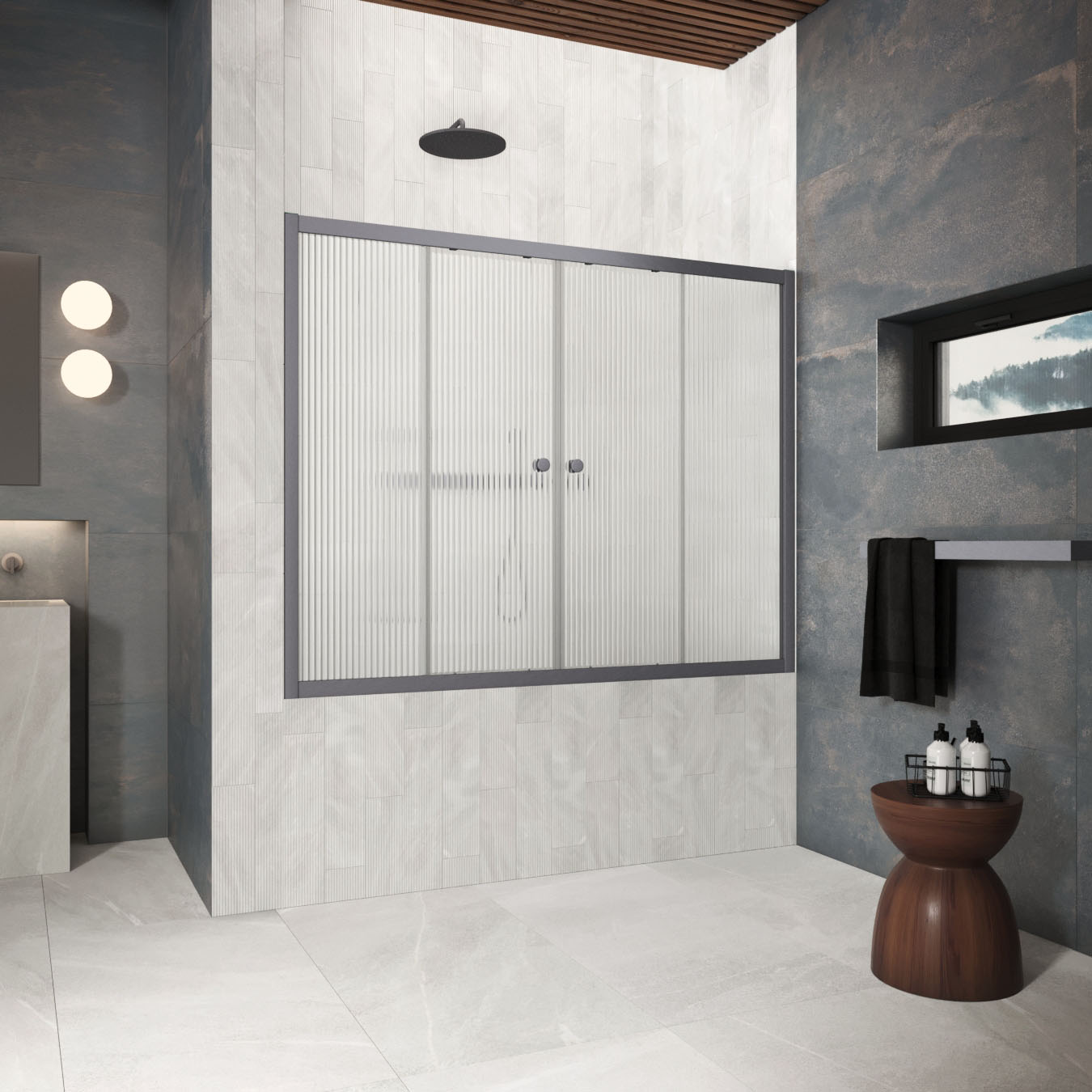 Шторка на ванну Vegas Glass  Z2V Protec 155 06 Moru, профиль GunMetal, стекло Moru