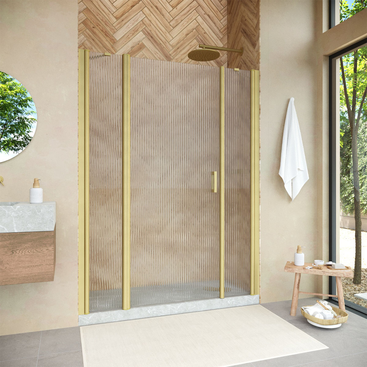 Душевая дверь в нишу Vegas Glass  EP-2F NOVO 165 03 Moru L, профиль золото матовое, стекло Moru