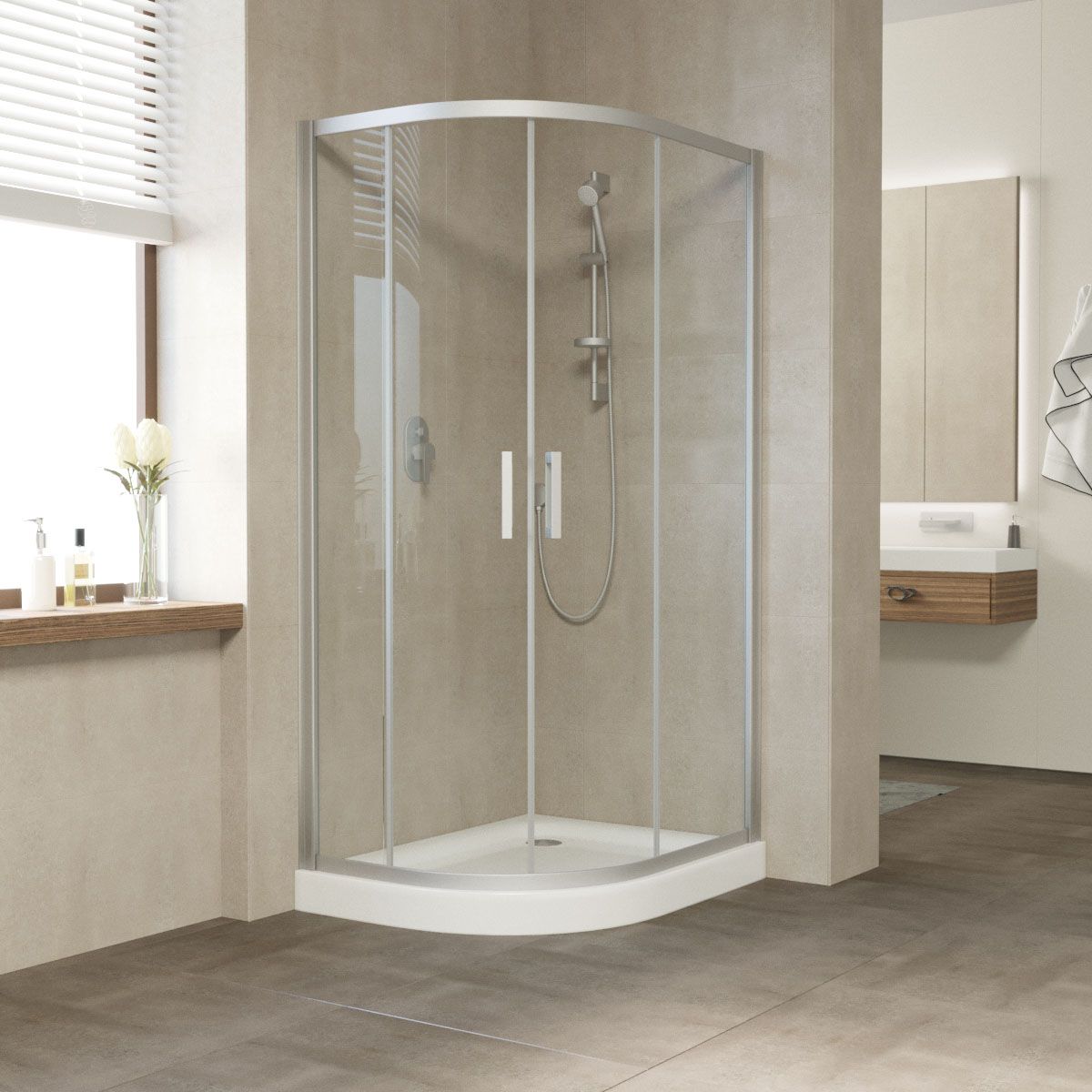 Душевой уголок Vegas Glass ZS-F NOVO h2000 110*90 07 01 профиль матовый хром, стекло прозрачное