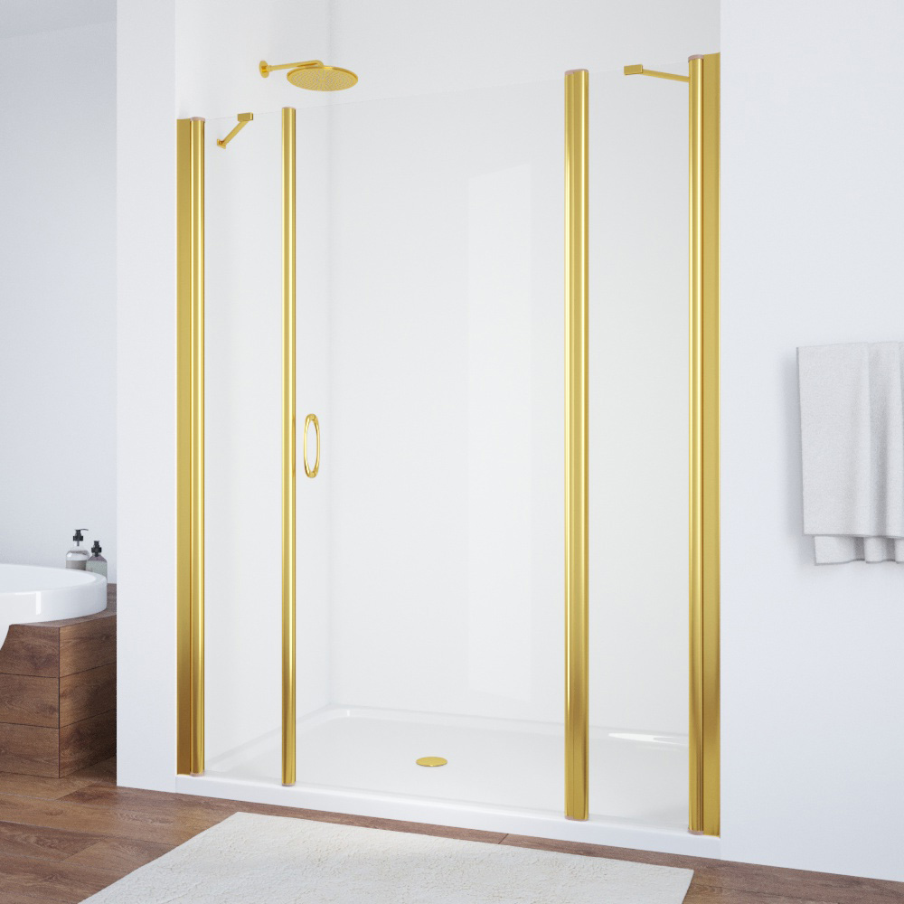 Душевая дверь в нишу Vegas Glass EP-2F 155 09 crystalvision R, профиль золото глянцевое, стекло crystalvision