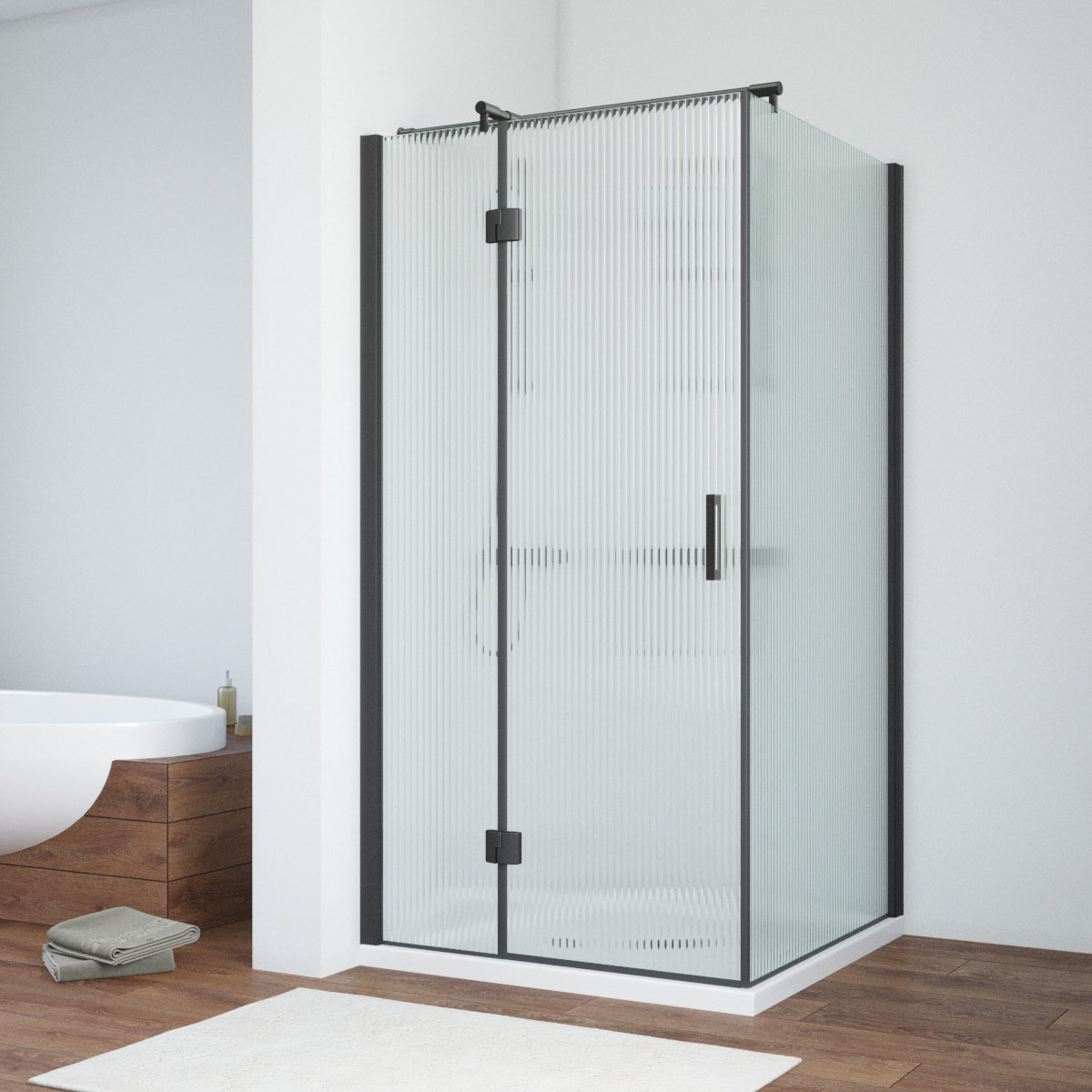 Душевой уголок Vegas Glass AFP-Fis NOVO 110*120 02М Moru L, профиль черный матовый, стекло Moru