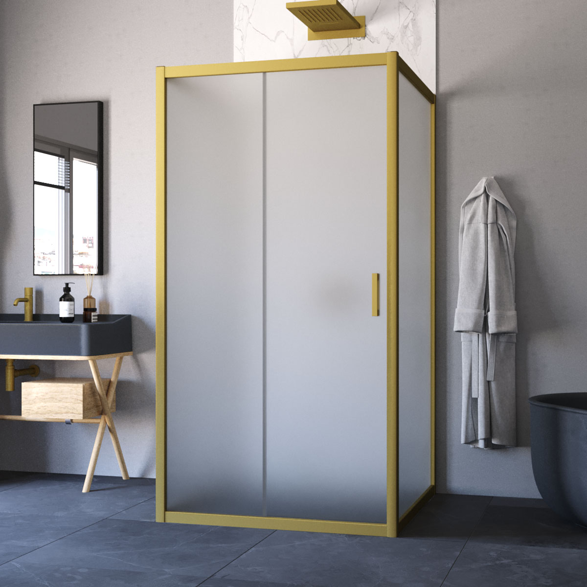 Душевой уголок Vegas Glass ZP-U NOVO h2000 120*90 03 10, профиль золото матовое, стекло сатин