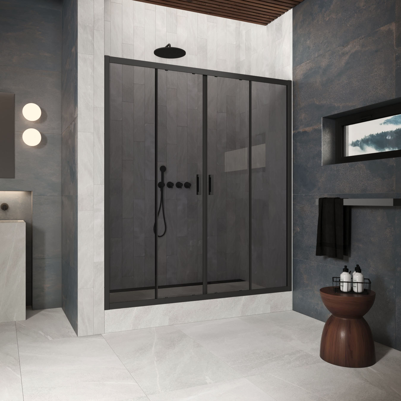 Душевая дверь в нишу Vegas Glass  Z2P Protec h1900 210 02М 07, профиль черный матовый, стекло графит