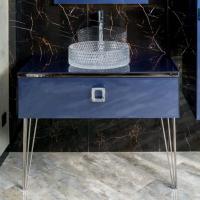 Тумба с раковиной Armadi Art Lucido 100 насыщенный синий, раковина 817, ножки хром