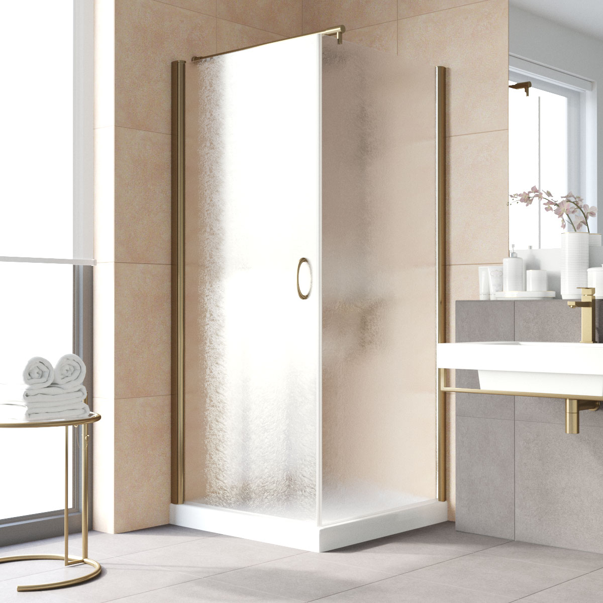 Душевой уголок Vegas Glass EP-Fis LUX 90 05 02 L, профиль бронза, стекло шиншилла