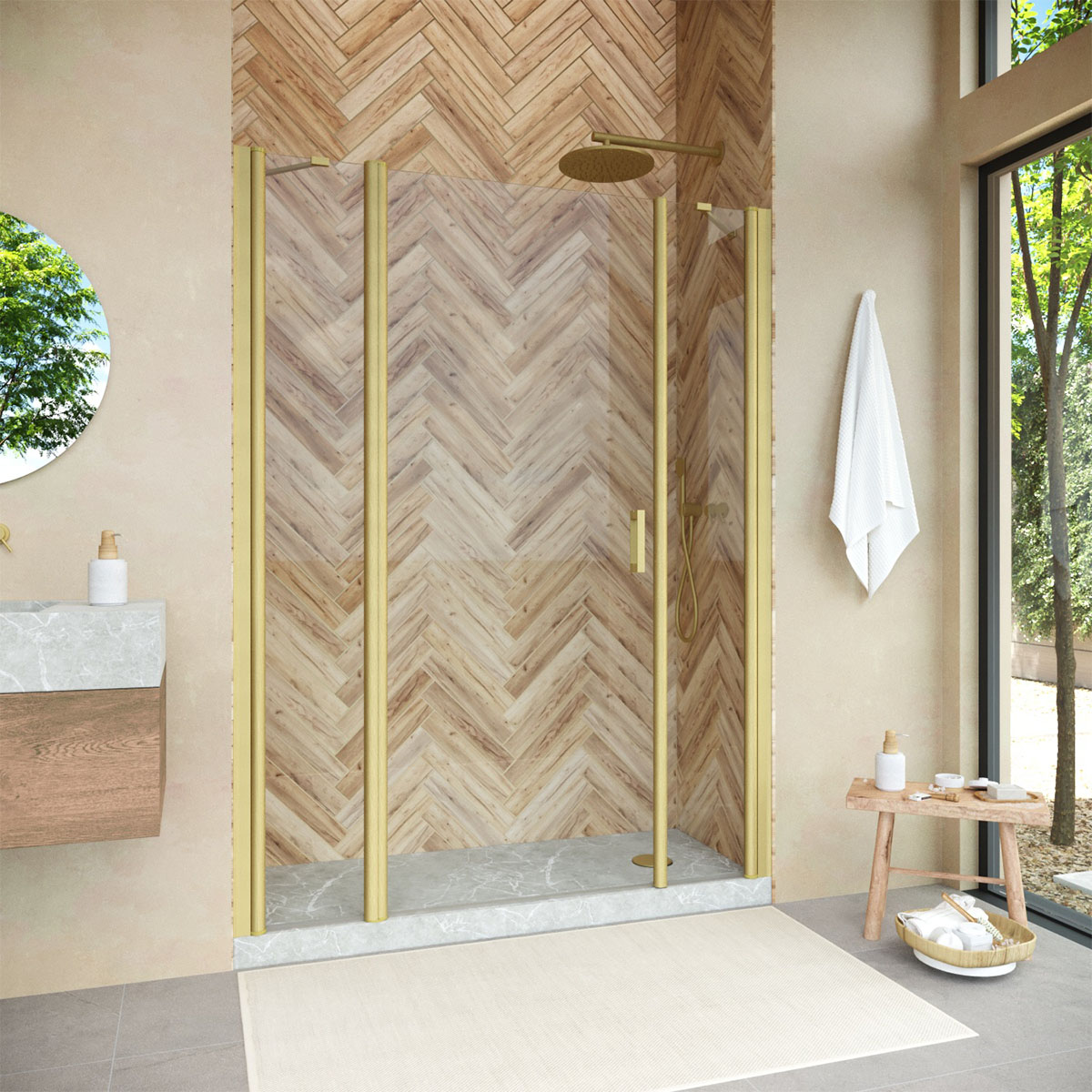 Душевая дверь в нишу Vegas Glass  EP-2F NOVO h2000 210 03 crystalvision L, профиль золото матовое, стекло crystalvision